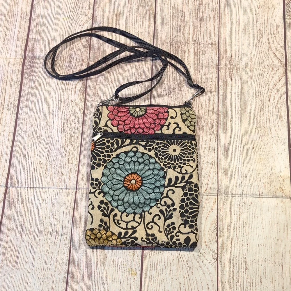 Janine King Designs fabric floral pattern adjustable strap cross body